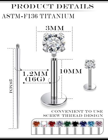 16G F136 Titanium Lip Rings Labret Jewelry Internally Threaded Monroe Lip Ring Medusa Snake Bite Piercing Jewelry Conch Tragus Forward Helix Cartilage Earring Studs Piercing Jewelry in Kuwait