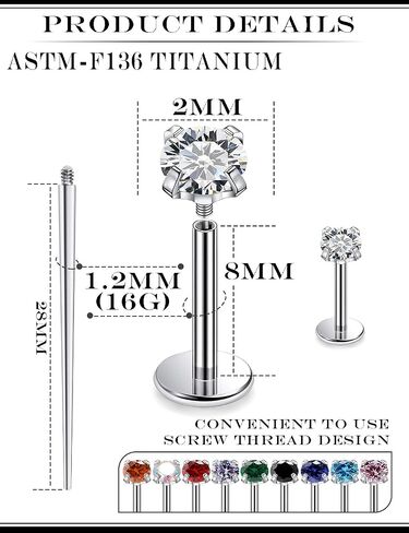 16G F136 Titanium Lip Rings Labret Jewelry Internally Threaded Monroe Lip Ring Medusa Snake Bite Piercing Jewelry Conch Tragus Forward Helix Cartilage Earring Studs Piercing Jewelry in Saudi Arabia