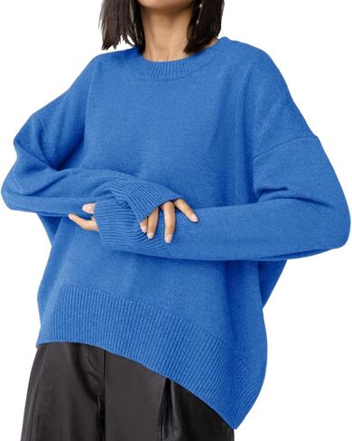 Ckikiou Oversized Crewneck Soft Knitted Sweater for Women Fall Winter Long Sleeve Cute High Low Slouchy Sweater Pullover Top in Saudi Arabia