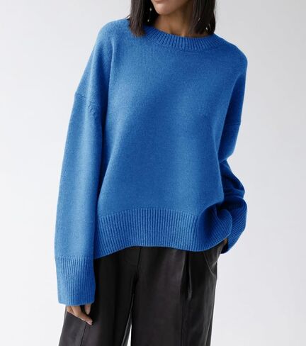 Ckikiou Oversized Crewneck Soft Knitted Sweater for Women Fall Winter Long Sleeve Cute High Low Slouchy Sweater Pullover Top in Saudi Arabia