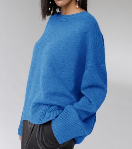 Ckikiou Oversized Crewneck Soft Knitted Sweater for Women Fall Winter Long Sleeve Cute High Low Slouchy Sweater Pullover Top in Saudi Arabia