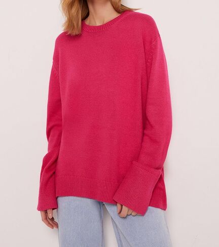 Ckikiou Oversized Crewneck Soft Knitted Sweater for Women Fall Winter Long Sleeve Cute High Low Slouchy Sweater Pullover Top in Saudi Arabia
