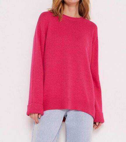Ckikiou Oversized Crewneck Soft Knitted Sweater for Women Fall Winter Long Sleeve Cute High Low Slouchy Sweater Pullover Top in Saudi Arabia