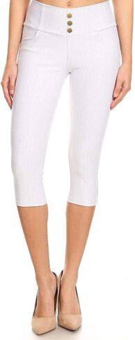 بنطال كابري دينم للسيدات بخصر عالٍ وسحب على السراويل الضيقة القابلة للتمدد مقاس عادي وكبير in Kuwait