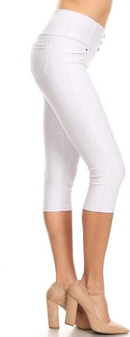 بنطال كابري دينم للسيدات بخصر عالٍ وسحب على السراويل الضيقة القابلة للتمدد مقاس عادي وكبير in Kuwait