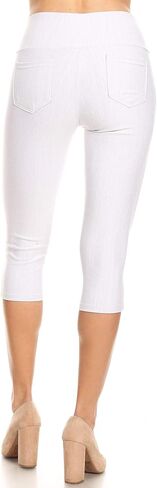 بنطال كابري دينم للسيدات بخصر عالٍ وسحب على السراويل الضيقة القابلة للتمدد مقاس عادي وكبير in Kuwait