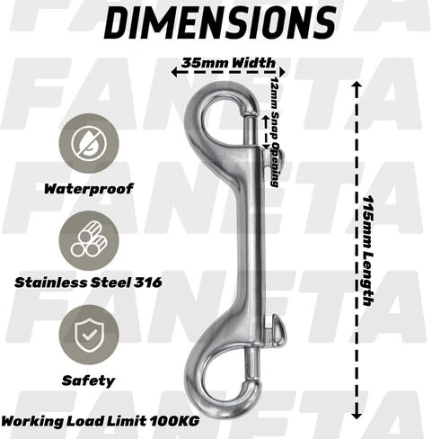 316 Stainless Steel Double Ended Bolt Snap Hook, Marine Grade Double End Diving Clips, Heavy Duty Trigger Chain Clip Key Holder for Pet Feed Bucket Hammock Horse Tack (2-Pack) (90mm Silver) in Kuwait