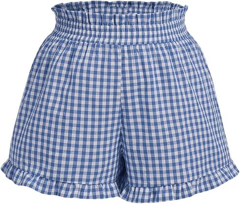 SHENHE Women's Plus Size Plaid Ruffled Paperbag Waist Wide Leg Loose Mini Shorts in Saudi Arabia