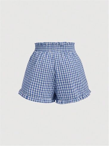 SHENHE Women's Plus Size Plaid Ruffled Paperbag Waist Wide Leg Loose Mini Shorts in Saudi Arabia