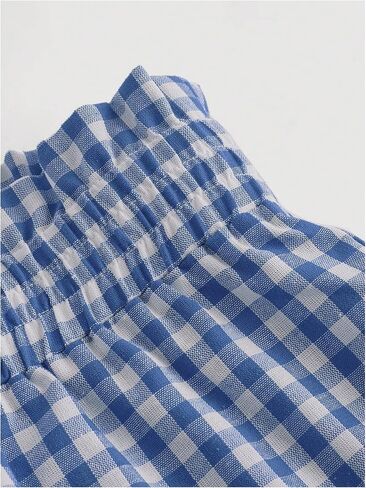 SHENHE Women's Plus Size Plaid Ruffled Paperbag Waist Wide Leg Loose Mini Shorts in Saudi Arabia