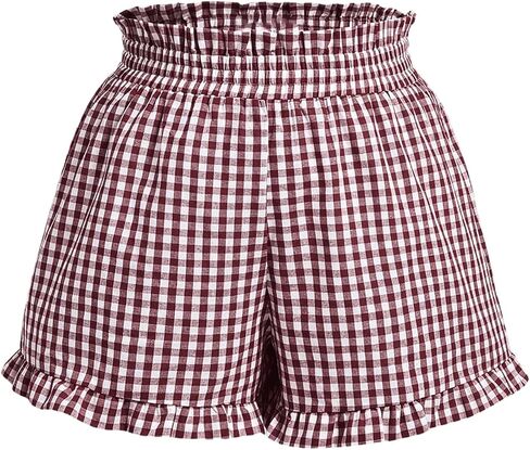 SHENHE Women's Plus Size Plaid Ruffled Paperbag Waist Wide Leg Loose Mini Shorts in Saudi Arabia