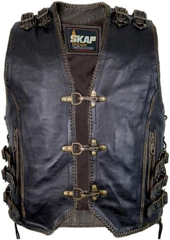 Men's Genuine Cow Leather Heavy Buckled Zipper Braided Rocker Biker Motorcycle Vest Waistcoat XS~7XL in Saudi Arabia