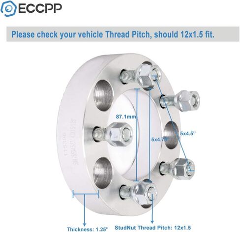 ECCPP 4X 5 العروة 5x4.75 إلى 5x4.5 محولات العجلات 1.25 بوصة 5x120.65 مم إلى 5x114.3 مم 12x1.5 مناسبة لكامارو لكورفيت S10 بليزر لـ S10 لسونوما (خلفي، 2WD) (غير مناسبة لحواف المخزون) in Saudi Arabia