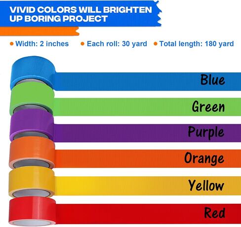Colored Duct Tape, 2 Inch x 15 Yards Duct Tape Colors 6 Rolls, Colorful Duct Tape Heavy Duty Rainbow Waterproof Colored Duct Tape Variety Pack in Saudi Arabia