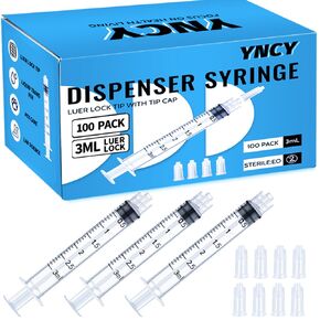 100 Pack 10ml Syringes Luer Lock with Cap, 10cc Syringe without Needle for Liquid, Individual Sterilized Wrapped