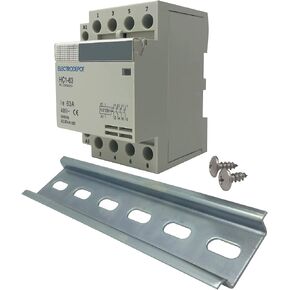 Electrodepot 60 Amp 4 Pole Normally Open Contactor, 110-120V Coil, Motor Load 40A, Lighting 63A Bundle with Slotted Steel Zinc Plated DIN Rail, 35 mm x 6 in – 1 Piece with 2#10 Screws