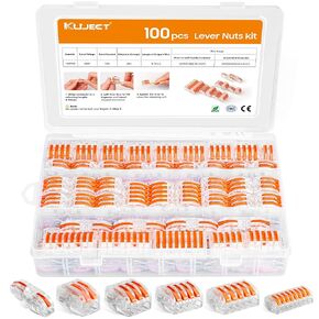 Kuject 150PCS Lever Wire Nuts Connectors Kit with 2/3/4/5/8 Conductor Combination, Electrical Lever Wire Connectors Push-in AWG 28-12, Wire Quick Connectors with 2 Circuit Inline Splices…