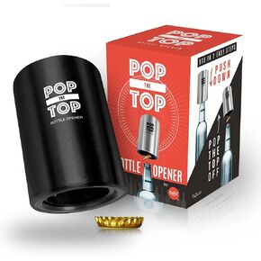 Pop-the-Top Beer Bottle Opener (Black): Automatic Bottle Cap Opener, Push Down Pop Off Bar Tool, Soda and Beer Cap Remover, Cool & Fun Gadget