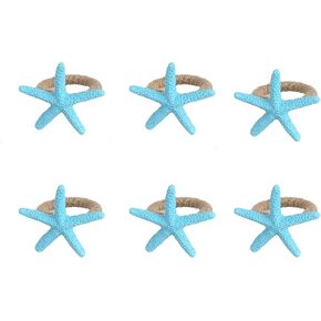 Starfish Napkin Rings Set of 6, Blue Sea Star Napkin Ring Holders for Crafts, Beach, Dinner Party, Wedding, Theme Party, Banquet, Nautical, Coastal Table Decor