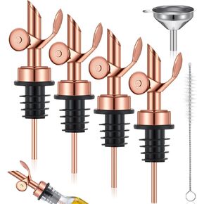 Tioncy 4 Pieces Weighted Stainless Steel Pourers Olive Oil Spout Olive Oil Dispenser Spout Automatic Opening and Closing Spout with Funnel and Brush for Pouring Wine Syrup Oil Kitchen (Black)