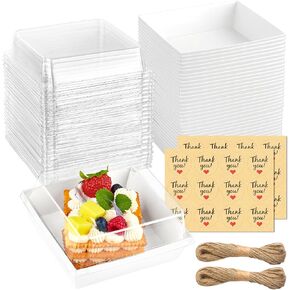 Kucoele 20 Pack Paper Charcuterie Boxes with Clear Lids, Disposable To Go Food Containers for Cookies, Cupcakes, Muffins, Slice Cakes, Cocoa Bombs and Strawberries (Brown)