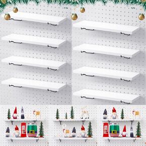 Qunclay 8 Pack Pegboard Shelf Set Wooden Pegboard Shelves with Metal Brackets Hook Wall Pegboard Shelving Heavy Duty Pegboard Shelf Pegboard Accessories for Crafts Home Office Garage Workbench (Black)