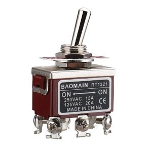 Baomain Toggle switch DPDT ON/ON 2 position 250VAC 15A 125VAC 20A 1/2" mounting hole 6 Pin Screw terminal RT1321 (2PCS)