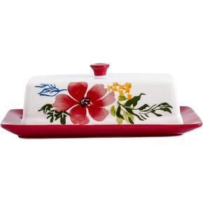 Butter Dish Ceramic Butter Keeper Butter Dish with Lid, Butter Container, RED