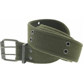 ARMYU Military Double Prong Canvas Belt, Heavy Duty Thick Cotton Army Pistol Grommet Two Hole 1.75"