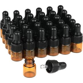 Wresty Amber Glass Dropper Bottles 30 Pcs Mini 1ml 2ml 3ml Essential Oils Dropper Bottles Refillable Perfume Fragrance Cosmetics Glass Dropper Pipette Bottles Vial Container (1ml)