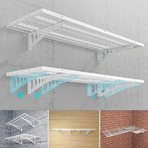 Garage Storage Shelving Wall Mounted, 2 Pack 1.5x3.8ft, Loads 500 lbs Heavy Duty Sturdy Shelves, Strong Garage Organiser, Storage Racks Units, Black Metal Floating Adjustable Wall System Shelf