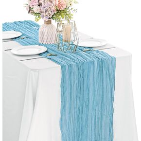 Baby Blue 10FT Cheesecloth Table Runner Boho Gauze Fabric Table Runner Rustic Sheer Runner for Wedding Birthday Baby Shower Party Boho Table Decoration