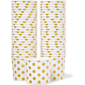 MATICAN Paper Ice Cream Cups, 100-Pack 5.5-oz Disposable Dessert Bowls for Hot and Cold, 5.5-ounce, Gold Foil Polka Dots