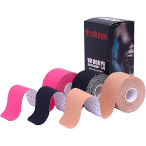Kinesiology Tape Pro 4 Rolls, Waterproof Breathable Latex Free Tape, 10 inches Precut, 80 Precut Strips Strips for Knee Pain, Elbow, Shoulder Muscle & Joint Support (4 Colors)