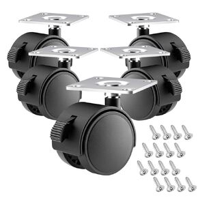 1-inch Furniture casters Set of 5，Replacement cart Plastic casters, Black Nylon Plastic Small Swivel casters with Screws, Used for workbenches and Moving Drawer Cabinet Table
