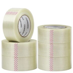 CHUANGSEED 3Pack Mono Filament Strapping Tape 6.2mil x 2Inch x 60yds Commodity Grade Heavy Duty Transparent Reinforced Fiberglass Tape