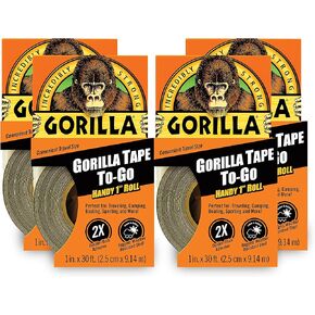 Gorilla 6100101-4 Duct Tape to-Go, 1" x 10 yd, Black, (Pack of 4), 4-Pack, 9 Count