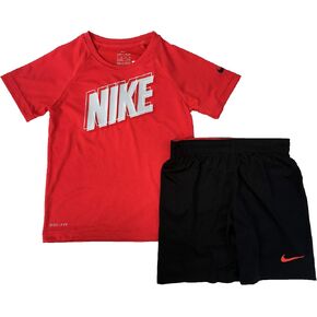 Nike Boy's Dri-Fit T-Shirt & Shorts 2 Piece Set (Habanero Red(86E908-R6P)/Black, 6)