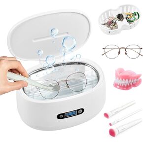 Ultrasonic Cleaner,450ml Ultrasonic Dental Cleaner with Special Denture Tray&Handle,40kHz Ultrasonic Jewelry Cleaner with 5min Auto Shut-Off for Denture Jewelry Necklaces Rings Glasses Watches