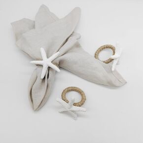Crystal Starfish Napkin Rings - Set of 6 Rhinestone Coastal Nautical Napkin Ring Holders for Wedding Party, Beach/OceanTheme Dining Table Decoration Accessories
