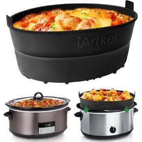 Silicone Slow Cooker Liner fit 6 Quart, Thickened Foldable Crockpot Liners Oval Crock-Pot, Reusable Leakproof Crock Pot Liner BPA Free Dishwasher Safe
