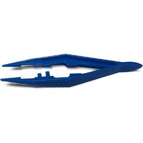 Plastic Forceps Tweezers [Pack of 10] Blue Disposable First Aid Pickup Grabbers with Finger Ridges, Serrated Tips and narrow points for Medical, Crafts, Lab and School Science Class