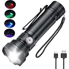 ET28 Small Multicolor Tactical Flashlight with 365 nm UV Black Light White Red Blue Green,2000 Lumens IP67 Waterproof 2000 mAh, Mini RGB Colored Flashlights Multi-Color Changing Flashlight