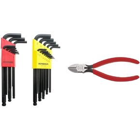Bondhus 20199 Balldriver L-Wrench DoublePK & Klein Tools D202-6 Pliers, Diagonal Cutting Pliers with Tapered Nose, Induction Hardened Knives and Hot Riveted Joint, 6-Inch
