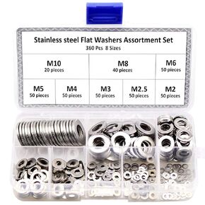 700 Pieces 9 Sizes Stainless Steel Flat Washers Assortment Kit (M2 M2.5 M3 M4 M5 M6 M8 M10 M12)