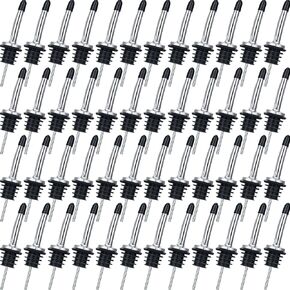 48 Pcs Stainless Steel Bottle Pourers Tapered Liquor Pourers with Rubber Dust Caps Tapered Spouts Set Bar Supplies Vinegar Bottle Dispenser Wine Pourers for Oil Beer Drink Water Bottle