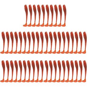 POCREATION Soft Plastic Lures, 50PCS Fishing Lures Kit 5cm Soft Plastic Fishing Lures T Tail Grub Worm Baits Fish Tackle Accessory, Pack of 50(red)