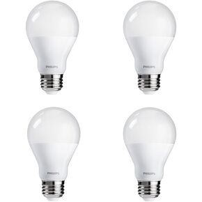لمبة الإضاءة البلورية A19 LED غير القابلة للضوء من Philips: 800 لومن، 5000 كلفن، 9 وات (ما يعادل 60 وات)، قاعدة E26، ضوء النهار، 4 عبوات، 455600 in Kuwait