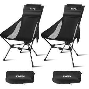 Camping Chairs, Portable Camping Chair with Headrest and Storage Bag, Lightweight Foldable Chairs for Outside Camping, Hiking, Travel, Beach, and Sports(Two Pack)