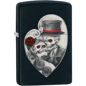 Zippo Lighter- Heart Skull Couple Black Matte Windproof Lighter #Z5219